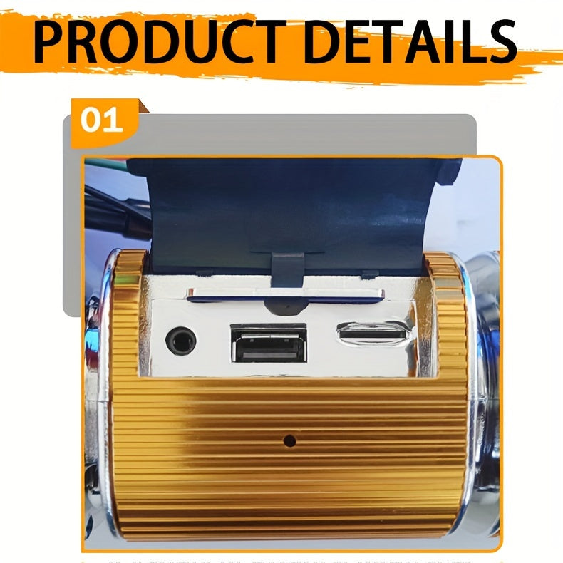 KORBROS Motorcycle Sound Bar With Built-in Amplifier - Wireless, IPX5 Waterproof, USB & AUX Inputs, FM Radio, 12V Metal MP3 Player For Off-Road Bikes, Without Battery