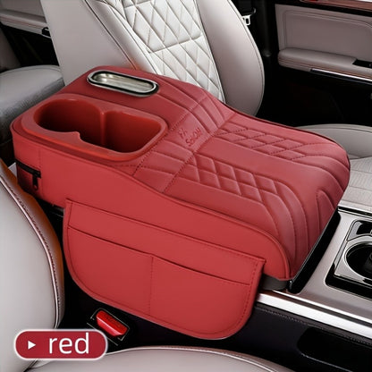 A Car Center Armrest Pad Designed to Elevate Height, Featuring a Tissue Box And a Cup Holder, Available in Various Colors for Storage