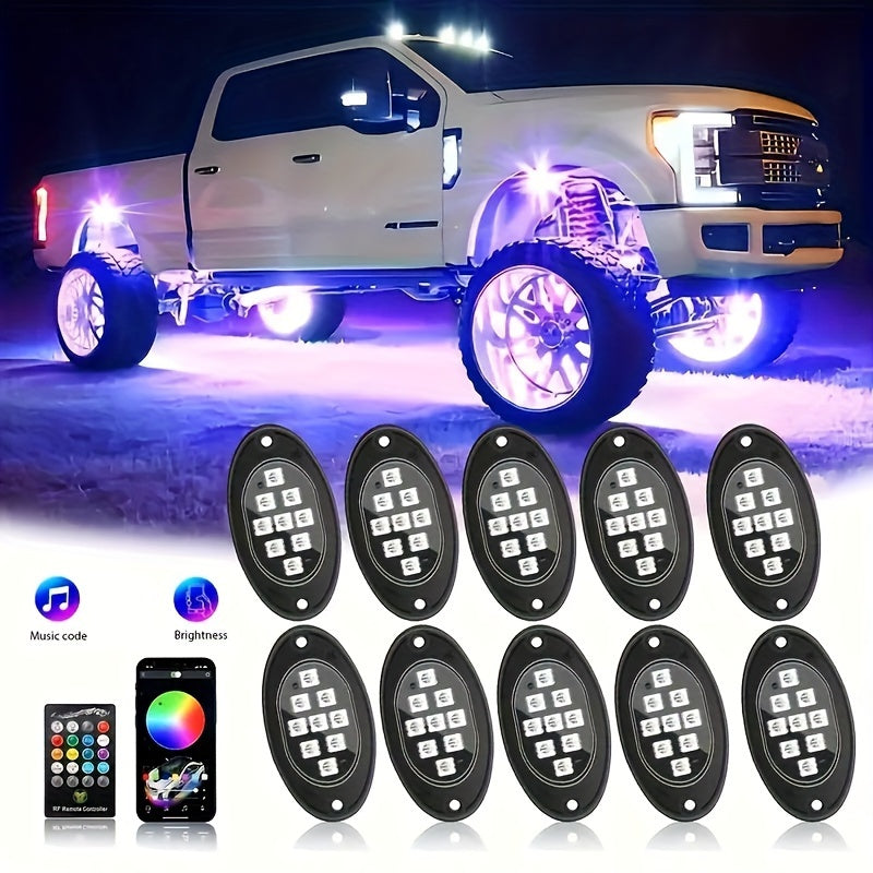 [RGB LED Rock Lights] 4/8/10pcs Rock Lights for Trucks RGB LED Rock Lights Kit With, APP/Remote Control & Music Mode, Wireless Remote Controller, Multicolor Cars Underglow, Footwell Neon Light Kits for Pickup Off Road RZR SUV ATV UTV Car