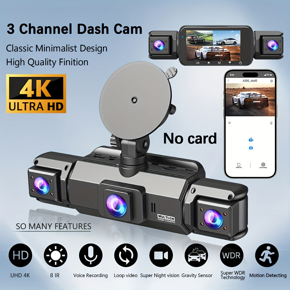 FOXGOD Dash Cam for Cars, 3/4-Channel 4K+1080P HD Ultimate Safety Driving Recorder Set, Front 4K or So Rear 1080P, Super Night Vision, WDR, G Sensor, Circular Video, Optional Memory Card and Lens - Safe Driving Black Box