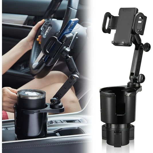1 In-car 2-in-1 Holder, Versatile Portable Swivelable Car Phone Cup Holder for Cars, SUVs, Trucks, with Shock Trim, Black Car Cup Holder Extender