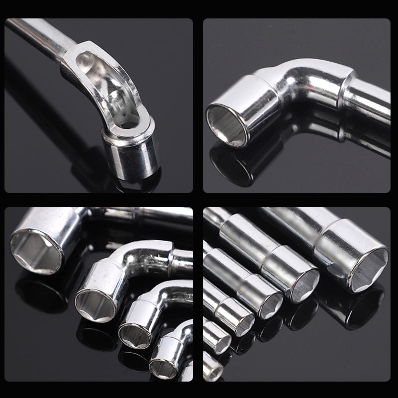 Set of 6 Hardware Tools Including a Mirror Perforated Wrench, L-Shaped Elbow Socket Wrench, And a Double-Headed Elbow Perforated Hexagon Socket Pipe Wrench