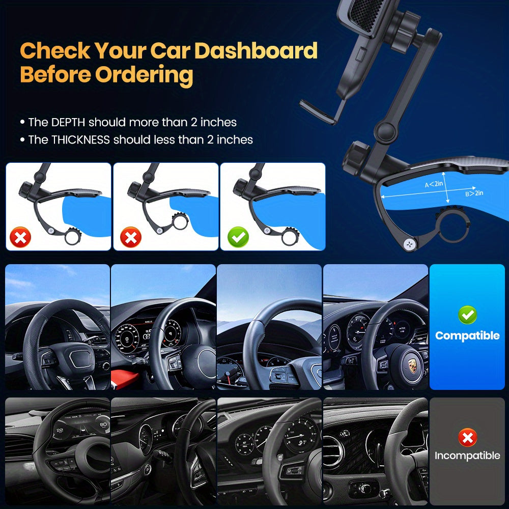 Phone Mount for Car Dashboard, 360 Degree Adjustable Cell Car Phone Holder with Anti-slip Silicone Clip [Multi-Angles&Stable] for All Smartphone