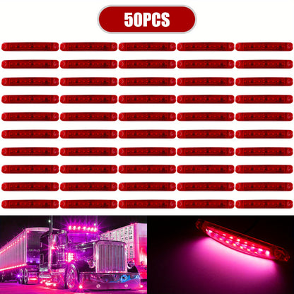 50pcs New Bright 12V-24V 9 LED Side Light Lamp Indicator Light Bar For Truck Trailer Bus Boat Rv Lorries-Yellow, Red, White, Blue, Green