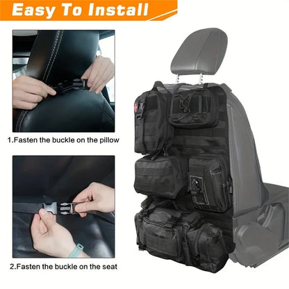 6pcs Set - Heavy-Duty MOLLE Tactical Car Seat Organizer Pouch with Adjustable Fasteners and Thickened Back Panel - Suitable for Jeeps, Trucks, SUVs - Premium Vehicle Storage System, Durable Nylon Bag for Gear, First Aid, and Tools - Car Trunk Lid