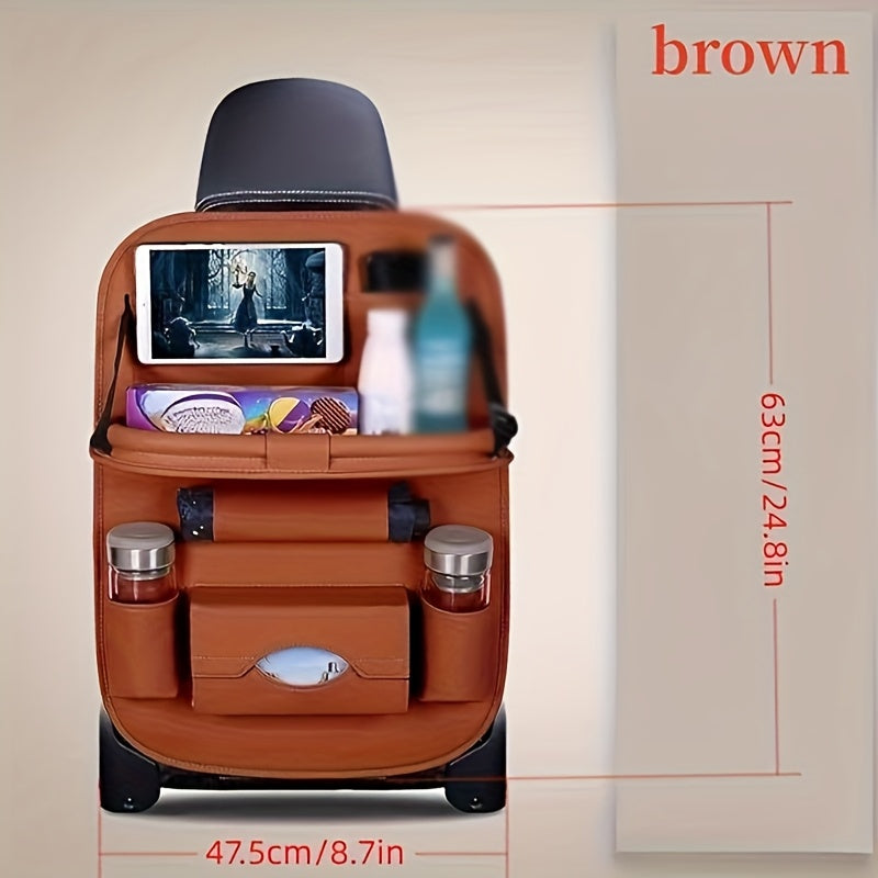 Car Back Seat Organizer 2-Pack – Foldable Table, Kick Mats, Cup Holder, Tissue Box, Laptop Station & Eating Tray – Family Road Trip Storage