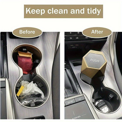 6pcs Car Storage, Creative Mini Diamond Car Trash Can, 2 Trash Cans, 4 Rolls of Trash Bags (60 Trash Bags), Stylish, Easy to Operate, One-Button Operation, Make Your Car Cleaner And Tidier, Suitable for Most Cars, Trucks And Suvs