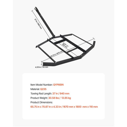 Drag Harrow 66/74/84" Width Tow Behind Drag Harrow Steel Gravel Grader ATV UTV