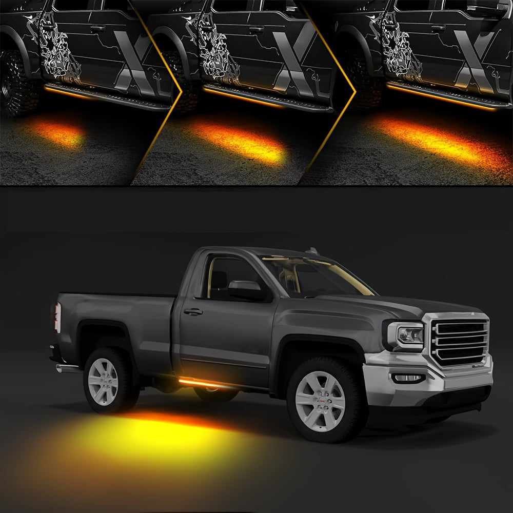 2pcs 71 Inch Pedal Light Strip For Cars, Running Board Light Strip, LED Light Decorative Light Strips, High-brightness Neon Light Parts For Off-road Trucks, SUV ( Yellow & White), Without Battery