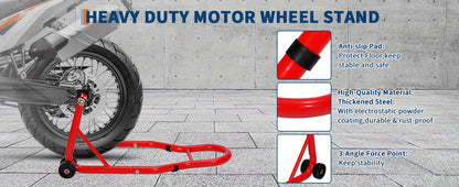 Motorcycle Stand Lift - 900Lbs Front & Rear Combo Universal Motorcycle Stands, Compatible with Most Yamaha for HONDA for SUZUKI for BMW Motorcycles, Red