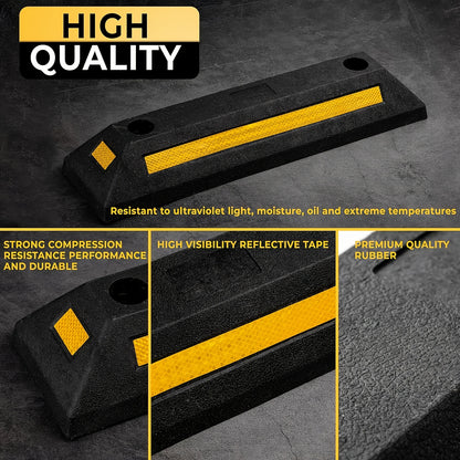 Heavy Duty Rubber Parking Guide - Premium Quality Durable Car Garage Wheel Stopper Professional Grade Park with Reflective Yellow Tape Curb