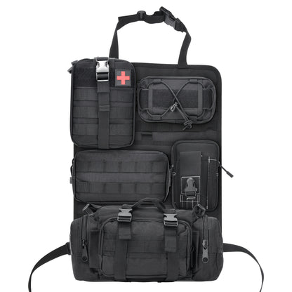 MOLLE Tactical Car Seat Organizer 5-Pocket – Heavy-Duty Nylon Seat Back Storage Bag | Universal Fit Jeep Truck SUV Off-Road Black