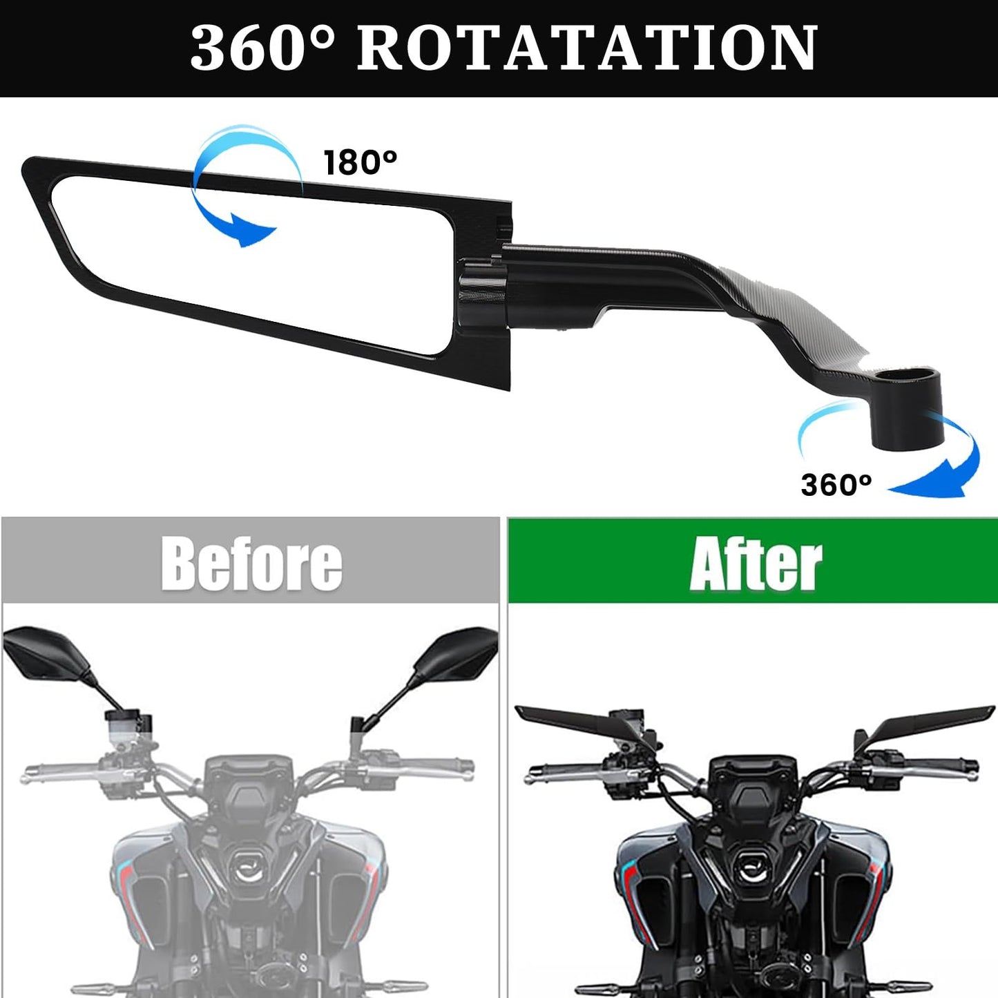Adjustable Rotating Rearview Mirrors for Motorcycles, Stealth Wind Wing Side Mirrors Compatible with Z400, Z650, Z900, 1290 Super Duke R, Evo, And ABS 390 Duke Street Bikes