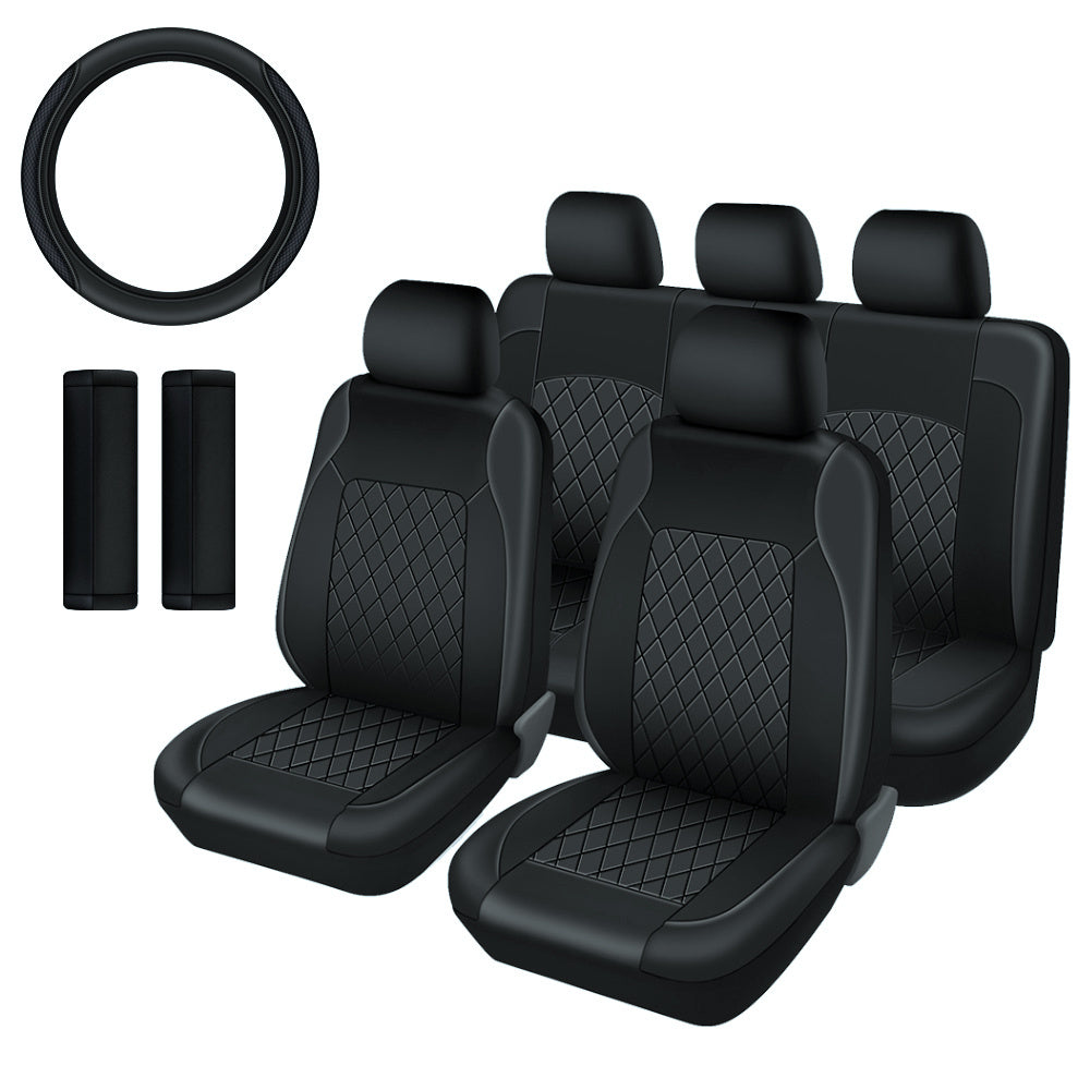 Deluxe All-Season Quilted PU Leather Car Seat Covers - Comfy Sponge-Padding, Universal Fit, christmas gifts