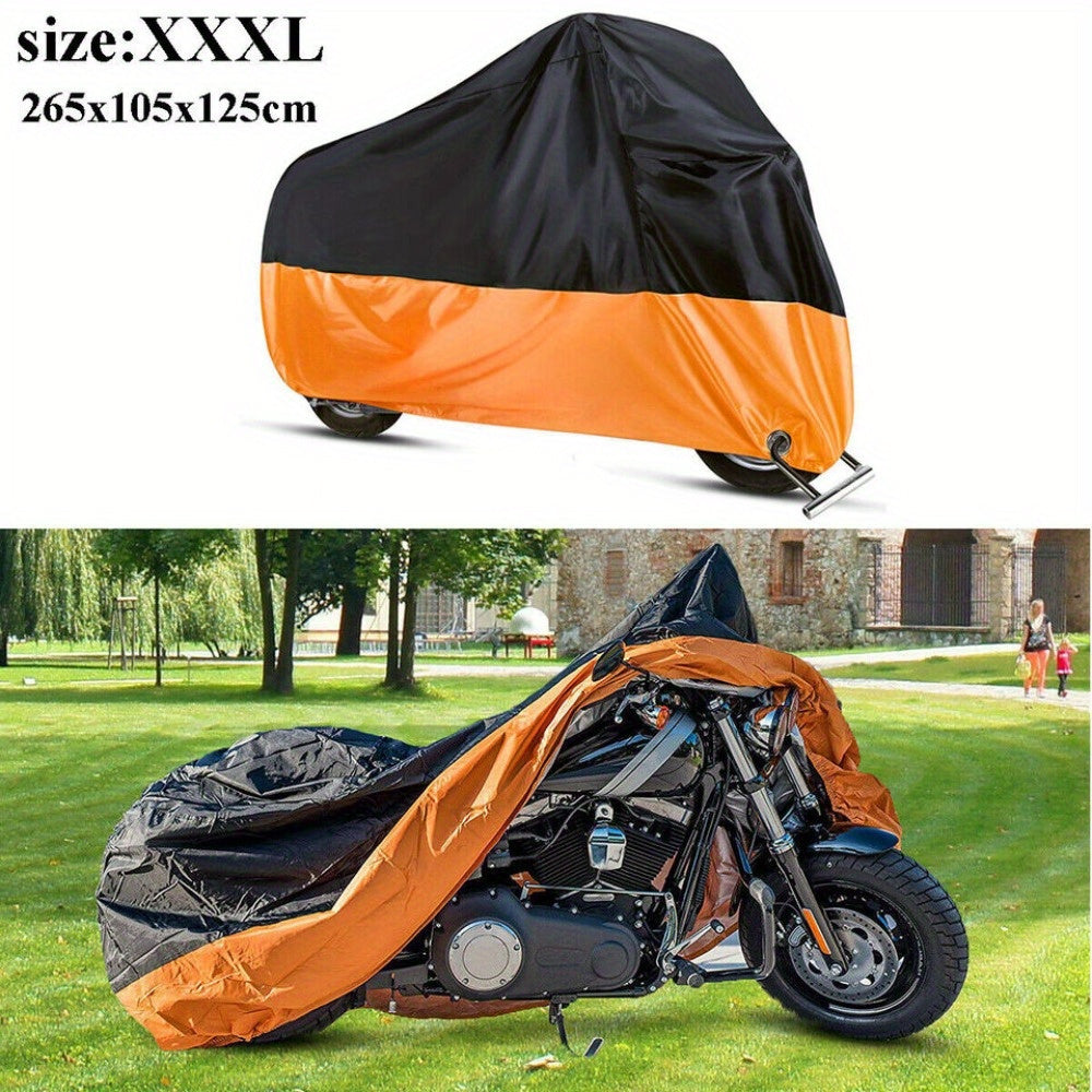 Motorcycle Cover 3XL Waterproof UV Protection – 190T Tear-Resistant Fabric, Lock Holes, Outdoor Storage Cover + Towel Set, Black & Orange