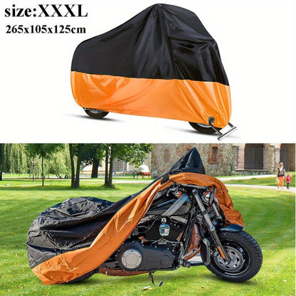 Motorcycle Cover 3XL Waterproof UV Protection – 190T Tear-Resistant Fabric, Lock Holes, Outdoor Storage Cover + Towel Set, Black & Orange