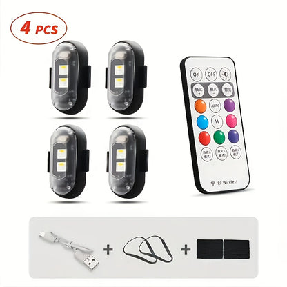 4/6pcs Wireless LED Strip Lights - 8-Color High-Brightness Anti-Collision Lighting with Remote Control, USB Charging, And Waterproof Design for Cars, Drones, Aircraft, Motorcycles, And Bikes