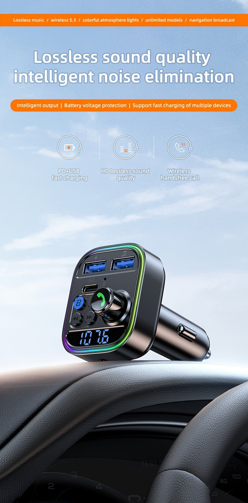 Bluetooth FM Transmitter for Car – Bluetooth 5.3, PD 30W & QC 3.0 Fast Charging, Hands-Free Calls, TF Card & USB Playback