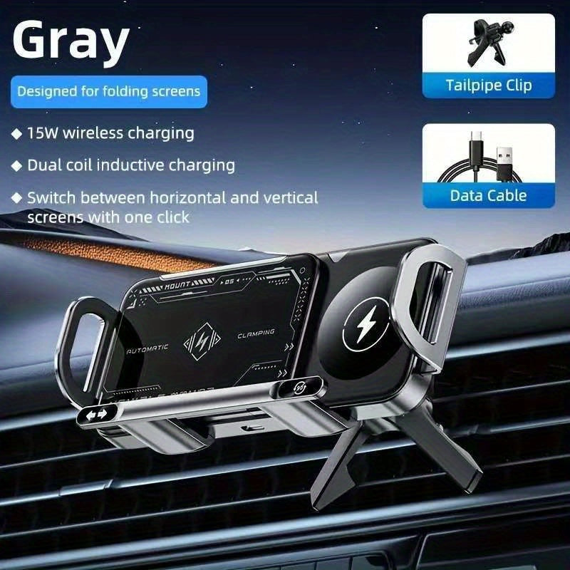 Car Holder with Wireless Fast Charging for Foldable Screen Phones Suitable for iPhone 8/X/11/12/13/14/15 Series, Samsung Note20/10/9/8 Series, S10/9/8 Series Fold 5, Fold 6/, W23/W24 Wireless Charging Output 5W/7.5W/10W/15W