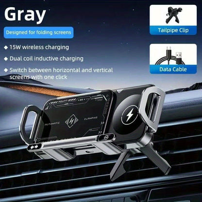 Car Holder with Wireless Fast Charging for Foldable Screen Phones Suitable for iPhone 8/X/11/12/13/14/15 Series, Samsung Note20/10/9/8 Series, S10/9/8 Series Fold 5, Fold 6/, W23/W24 Wireless Charging Output 5W/7.5W/10W/15W