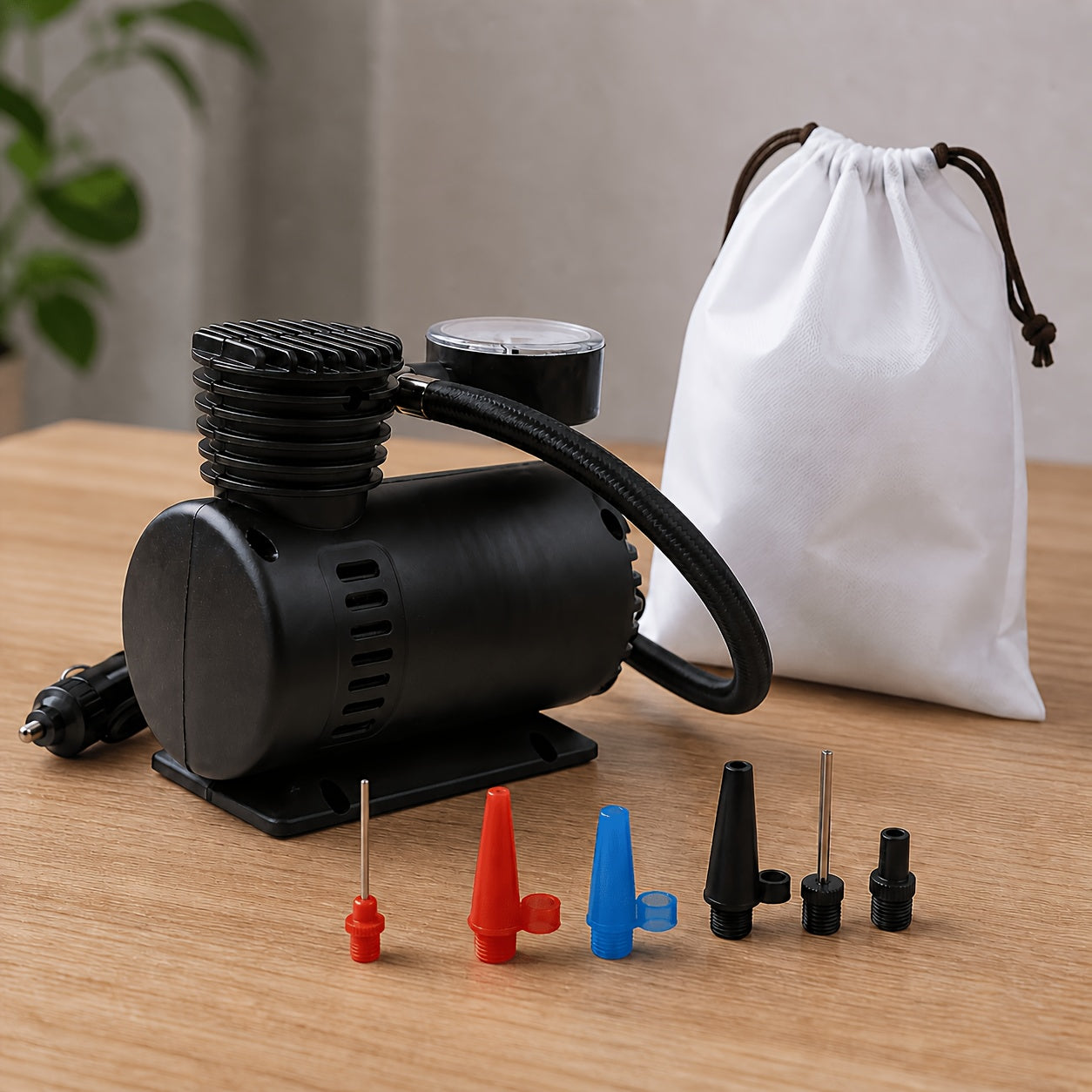 1 Unit of a Compact Air Compressor Pump, 12V 300 PSI, Designed for Inflating Tires of Cars, Bikes, Balls, And Motorcycles While for on The Move, Without Battery