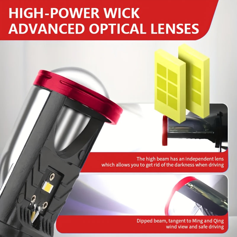 2pcs H4 High And Low Integrated Headlight Bulbs, 60, 000 Lumens 420W 3570 CSP Chip New LED Projection Lens, 6000K White Ultra-bright Light, Suitable for Motor Vehicles, Left-hand Driving, 12-24V, No Battery Required