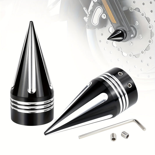 Motorcycle Front Axle Nut Covers CNC Spike Caps 3.6" – Fits Harley Touring Street Glide Road King Electra Glide Tri Glide 2008+, Black & Silver, Pair
