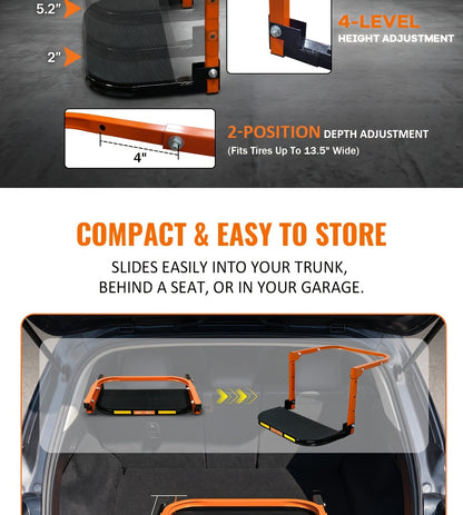 Heavy Duty Foldable Tire Steps with Anti-Slip Texture, Adjustable Height, 300/650 Lbs Load Capacity, Fits Tires Up to 13.5In Wide, Portable Telescopic Ladder for Roof Rack & Roof Climbing, Universal Car Additions for Truck SUV Trailer
