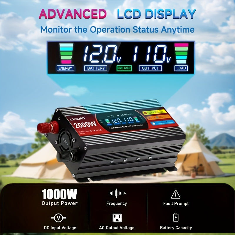 [Car Power Inverter] LVYUAN 200W/1000W/3000W Car Power Inverter DC 12V to 110V AC Converter with LCD Display Dual AC Outlets And Dual USB Car Charger for Car Home Laptop Truck Boat Red