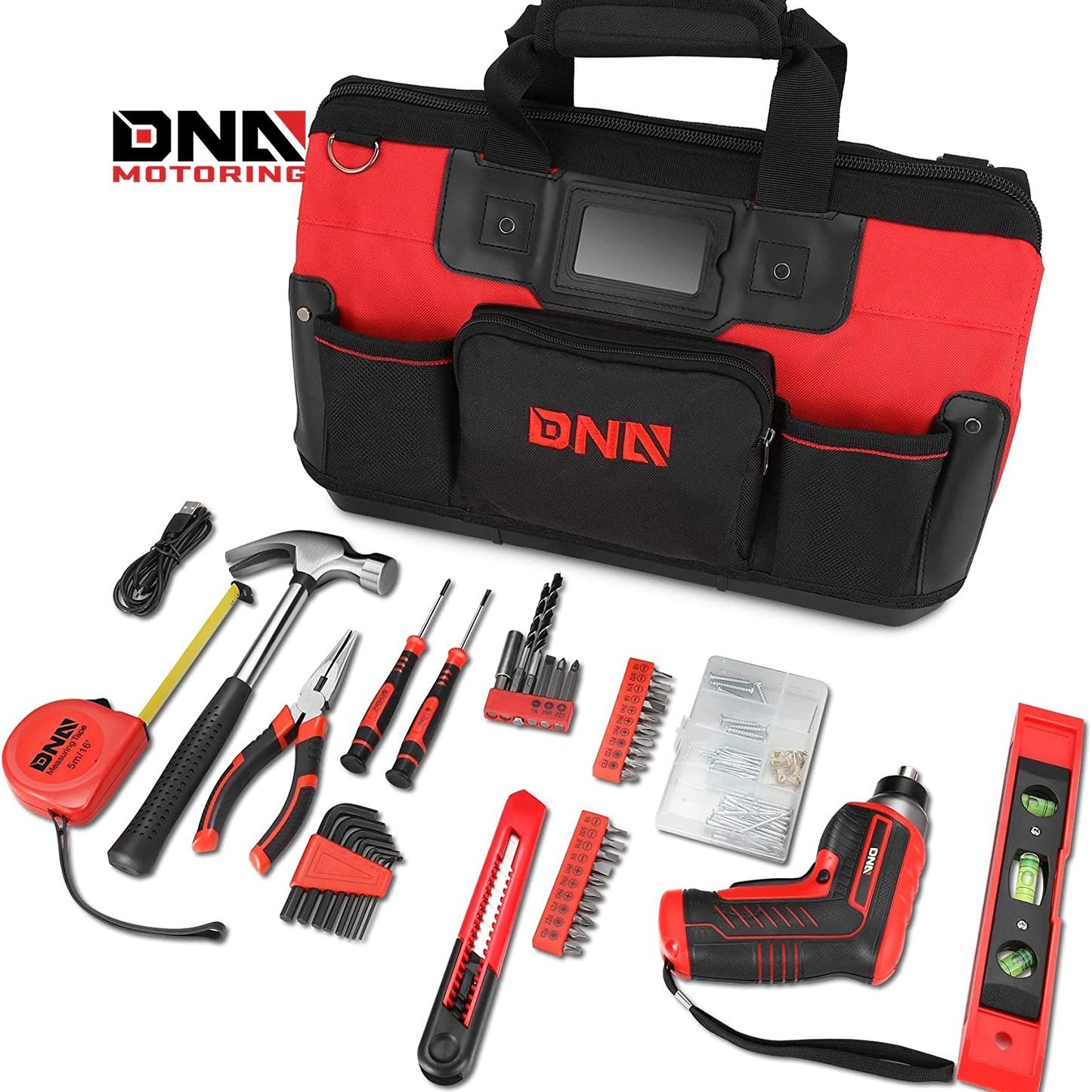 44-Piece Tool Set - Cordless Screwdriver and Household Tool Kit with Canvas Storage Bag for DIY Home Repairing, Gift for Women Girls Ladies