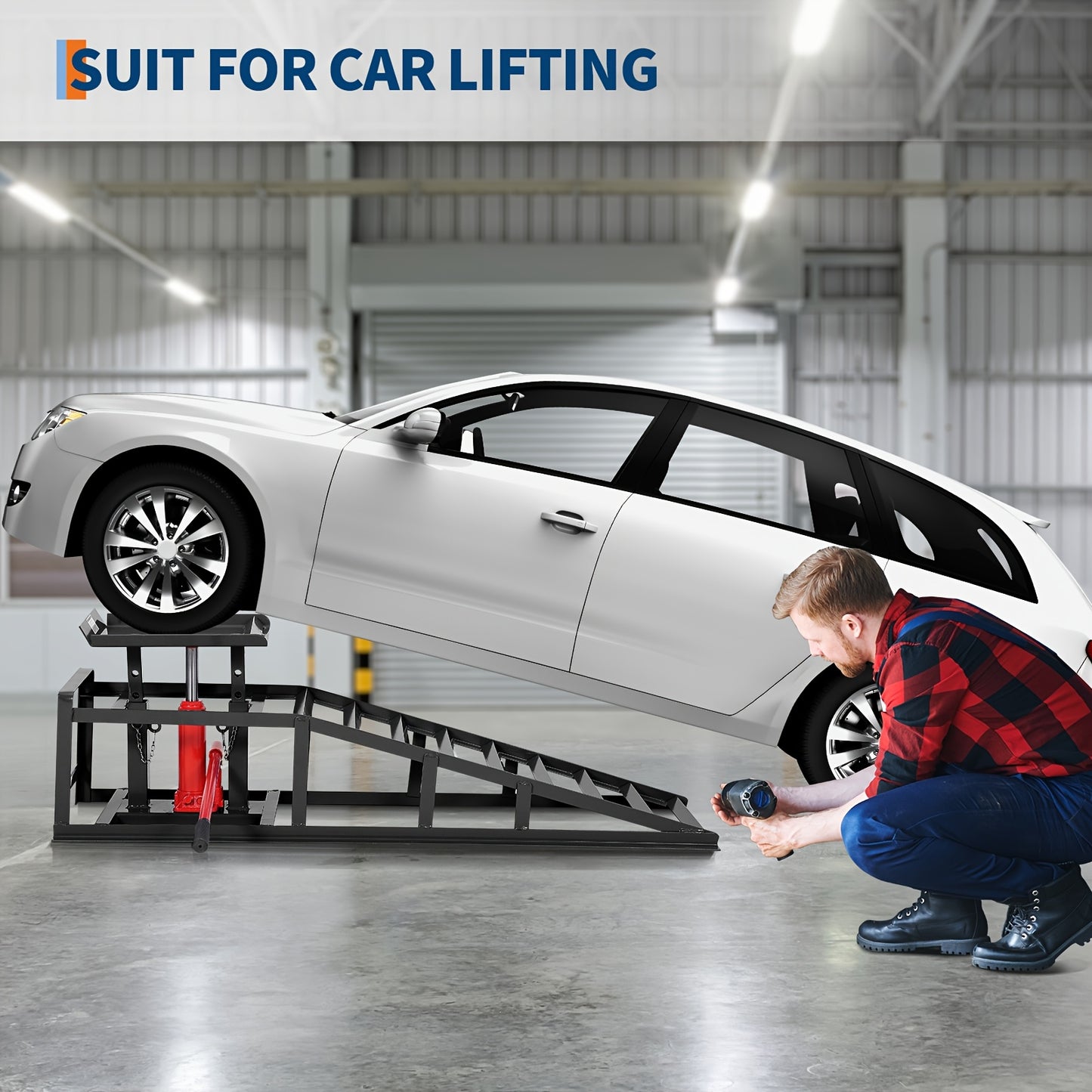 2 Pack Hydraulic Car Ramps - No Installation Required, 5T/ 11000LBS Max Load Low Pro-File Car Lift Service Ramps, Heavy Duty Steel Hydraulic Vehicle Ramps for Car Truck Trailer Garage Repair, Ideal Christmas Birthday Gifts for Women Men Friends