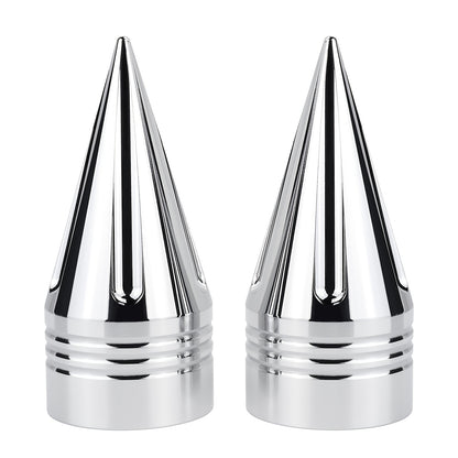Motorcycle Front Axle Nut Covers CNC Spike Caps 3.6" – Fits Harley Touring Street Glide Road King Electra Glide Tri Glide 2008+, Black & Silver, Pair