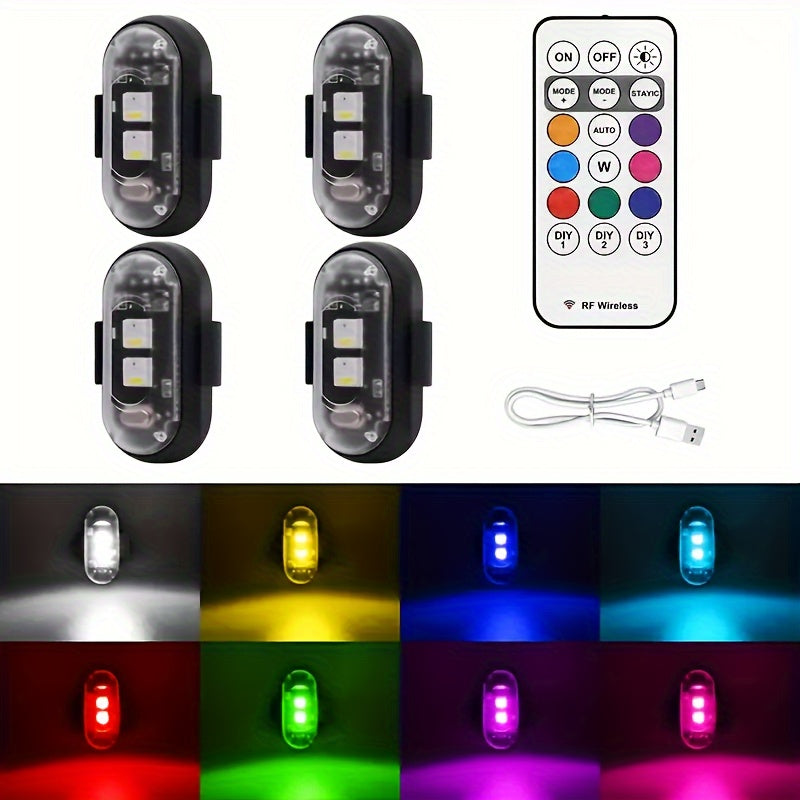 4/6pcs Wireless LED Strip Lights - 8-Color High-Brightness Anti-Collision Lighting with Remote Control, USB Charging, And Waterproof Design for Cars, Drones, Aircraft, Motorcycles, And Bikes