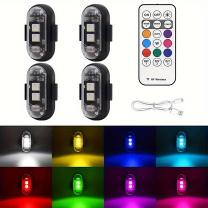 4/6pcs Wireless LED Strip Lights - 8-Color High-Brightness Anti-Collision Lighting with Remote Control, USB Charging, And Waterproof Design for Cars, Drones, Aircraft, Motorcycles, And Bikes