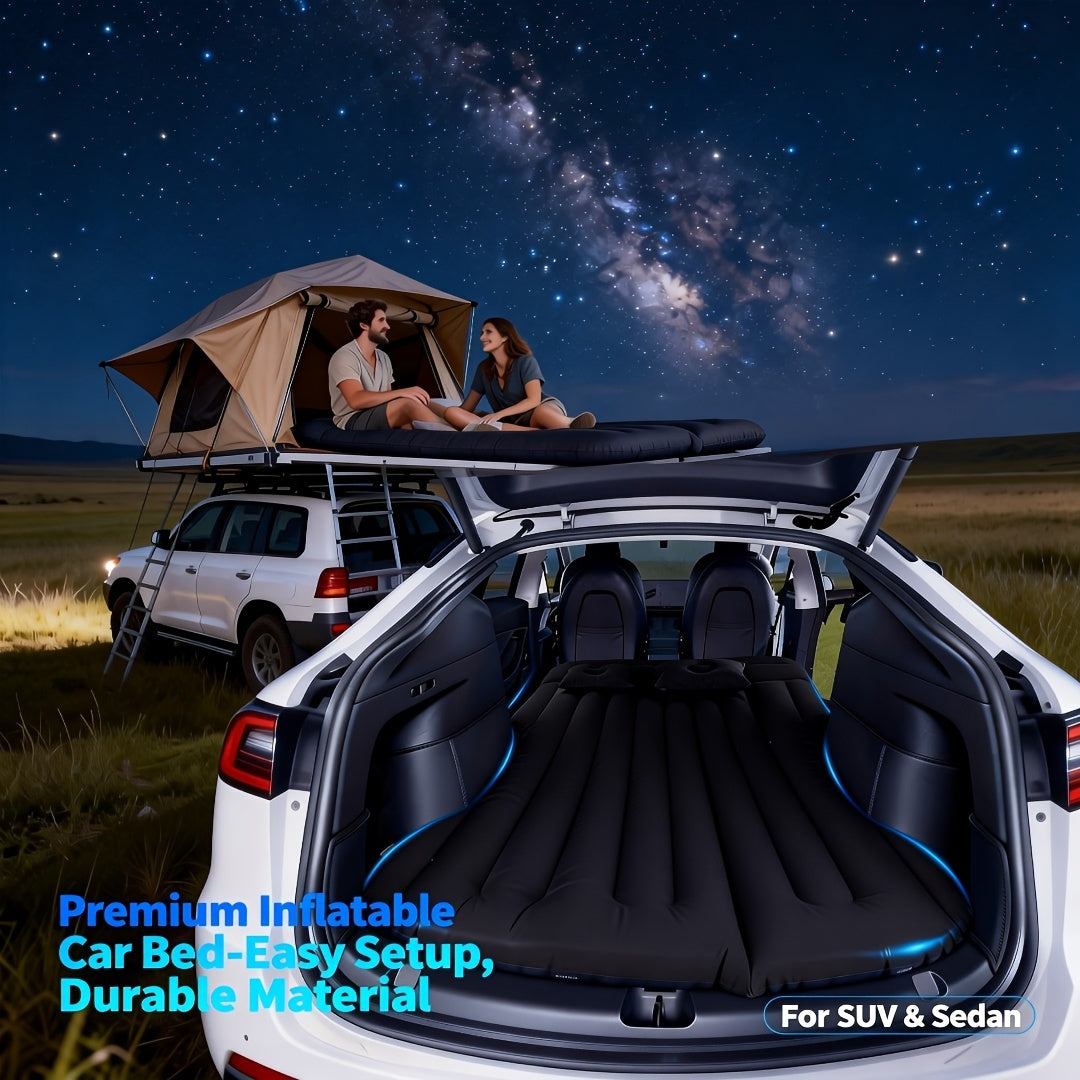 Ultra Comfortable Car Inflatable Mattress, Suitable for Tesla SUV Trucks, RVs, Trucks, Backseat Trunks, 64ft, Portable Foldable Inflatable Bed. Suitable for Travel Camping, Ncluding Storage Bag, Air Pump And Two Pillows, Two Piers