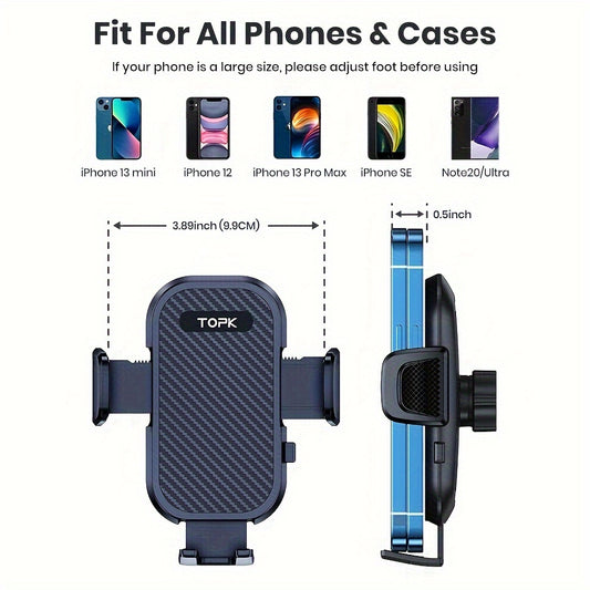 TOPK D38Z Phone Holder For Car Dashboard& Air Vent, Upgraded Adjustable Horizontally And Vertically Cell Phone Mount For Car Dashboard Compatible With All Phones