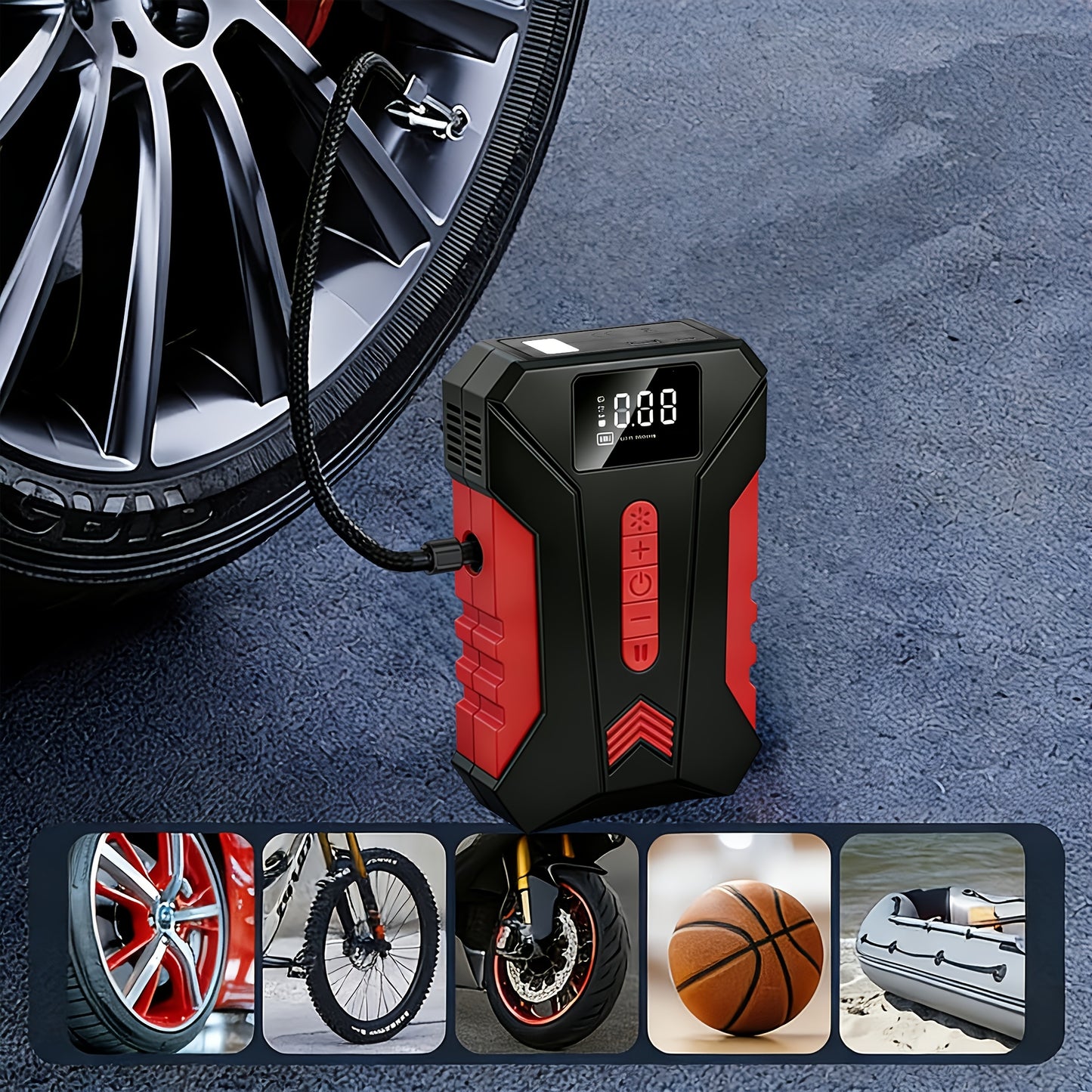 15000A Peak Car Emergency Starter & 250PSI Portable Tire Inflator, 12V (ALLGas/ 2.11 Gallons Diesel) Quick Start Vehicle, Portable Car Battery Charger, USB Input/ Output, LED Emergency Light, Car Emergency Tool