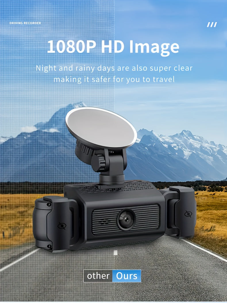 Black Friday Offer, 2.4-Inch 1080P Car Camera, Four-Channel Recording, Three-Screen HD Car Camera, Features 480P Images from Left, Right, And Rear, Plus Motion Detection, Night Vision, And Wide Dynamic Range, Optional 64GB Memory Card