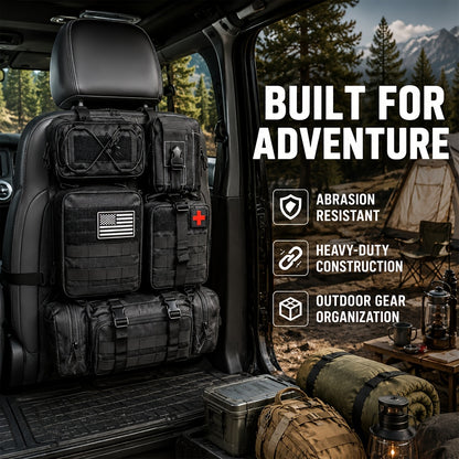 Car Seat Back Organizer with 5 MOLLE Pouches – Truck SUV Jeep Vehicle Panel Storage + 6 Keychains