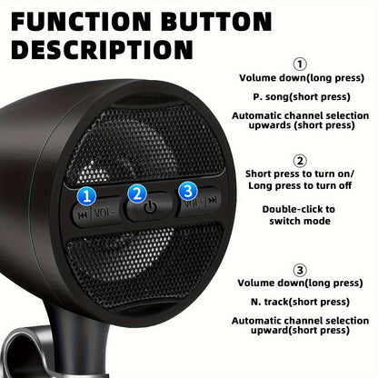 Wireless Motorcycle Audio Stereo Speaker, 12V Handlebar Mount MP3 Music Player Sound Audio Stereo, MP3 USB FM Radio