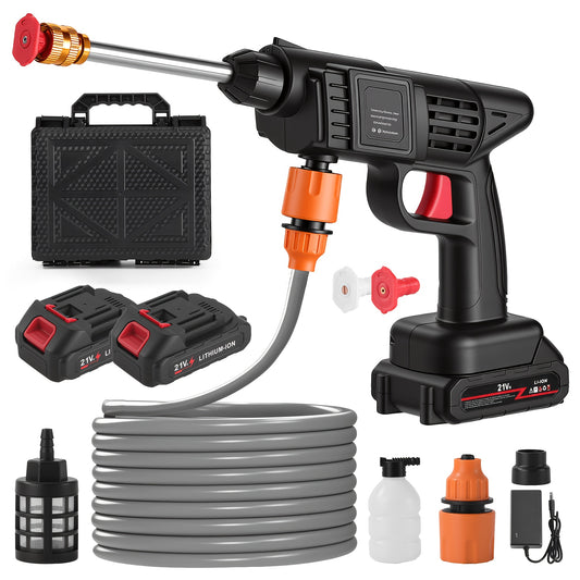 LOVEWE 300 Watt Cordless High Pressure Electric Car Wash - Equipped with 6-in-1 Nozzle, 1.3GPM Handheld Car Wash Gun, for Car Wash/Home/Floor/Garden Cleaning, Includes1/2 X 15000mAh Batteries, 60 Minutes Battery Life, for Independence Day