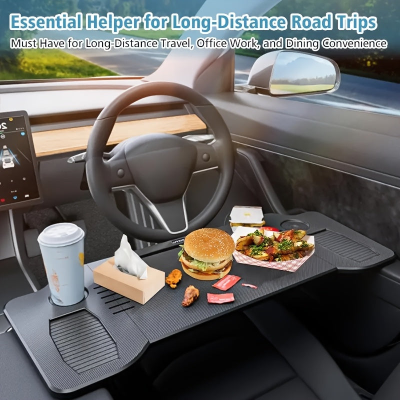 Foldable Car Desk – Portable ABS Work Table for Driver & Passenger, Fits Tesla Model Y/3 & Most SUVs, Perfect for Work, Dining & Studying