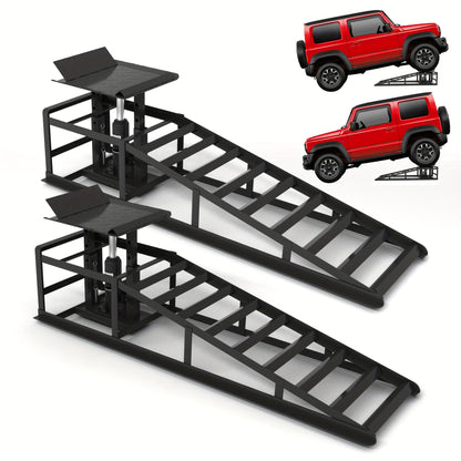 2 Pack Hydraulic Car Ramps, 11050LBS 5T Car Ramp High Lift 9"-14.2", Heavy-duty Iron-made Vehicle Lift Ramp, Automotive Truck Service Ramps For Oil Changes Support Jack For Maintenance