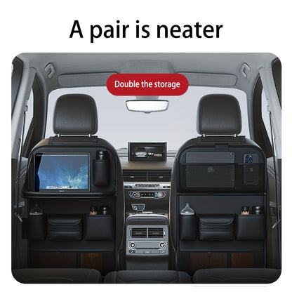 QIANKUNBAG PU Leather Car Backseat Organizer with Foldable Table Tray, Black Grey Green Car Storage Organizer with Tablet Holder, Car Seat Back Protectors Kick Mats Travel Accessories