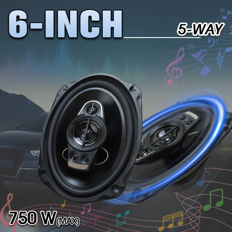 2pcs 6X9-inch 1300W(2X650W) 5-way Full-frequency Coaxial Car Speakers, Surround Sound Channel Configuration2.2, with Dust Cover And Audio Cable for Car Door Auto Audio Music Stereo Door Speakers, Perfect for Car Audio Upgrade, Without Battery