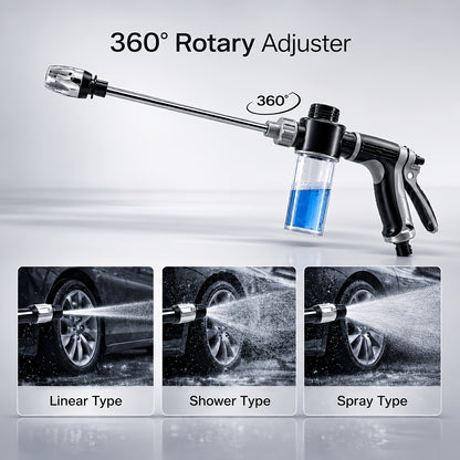 Final English Title:3pcs Long Spray Gun Set with Foam Bottle & Car Wash Towel, Multi-Function Adjustable Nozzle, Detachable Foam Bottle, Easy to Connect for Car Washing, Yard Cleaning & Garden Watering