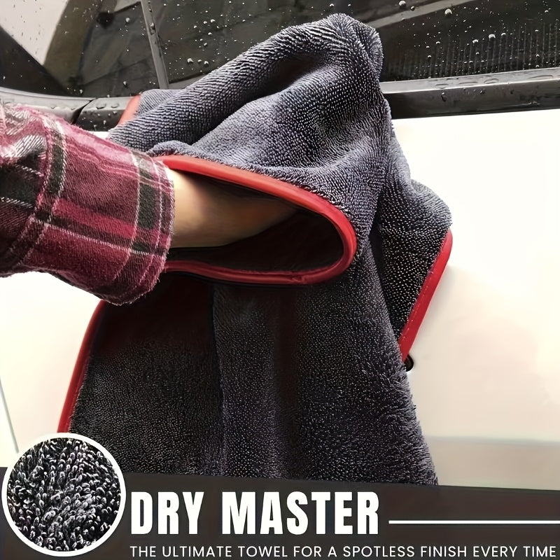 2pcs XXL Extra Large Microfiber Drying Towel With Twist Ring Design - Super Absorbent Thickened Technology Suitable For Cars, Trucks, Boats - Red And Gray Detail Cloth, Professional Look | Highly Absorbent Material