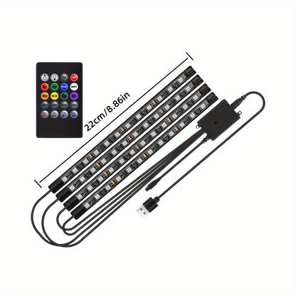 Set of 4 LED Lights for Car Interiors - Powered by USB, Featuring Colorful Underfoot Illumination That Syncs with Music to Create a Better Atmosphere, Without Battery