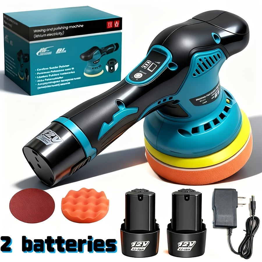 BOURVILL Cordless Car Polisher, Car Polishing Kit, with Battery, 8 Gears, up to 5000 RPM, 5-inch Grinding Screen Button, for Car Detailing/scratch Removal