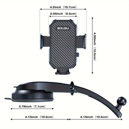 [All Phones Adjustable Car Holder] Soligu Car Phone Holder Mount, Universal Phone Holder Cradle For Car, Adjustable In Vertical And Horizontal Directions With High Stability, Strong Adhesion, Bonus Adhesive Pads For Car Dashboards, Compatibility With All